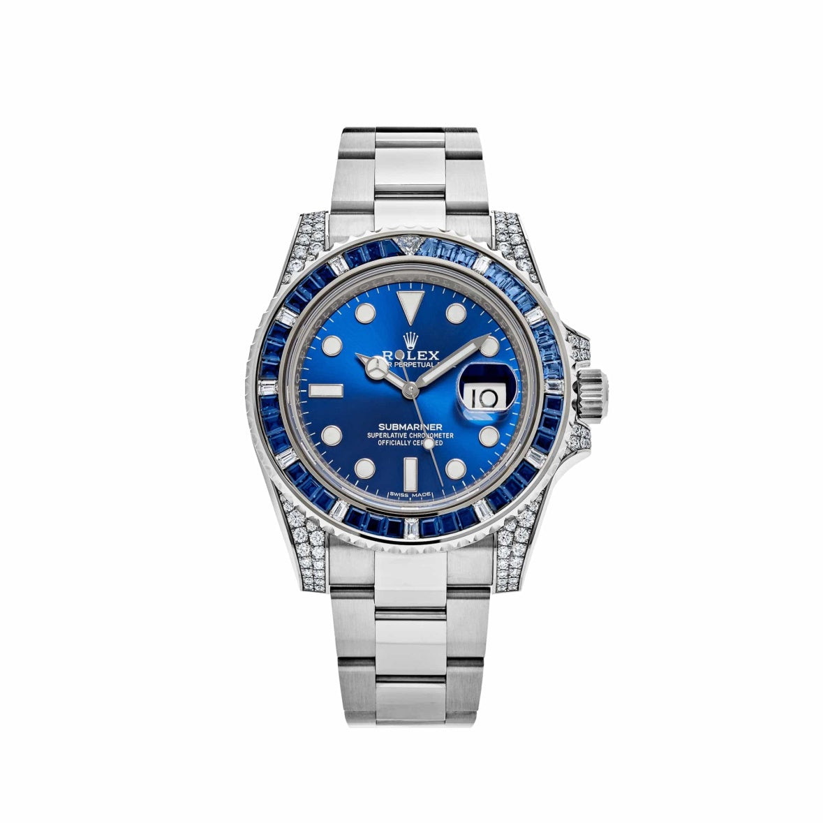 Rolex Submariner Date White Gold Blue Dial Sappahire Diamond