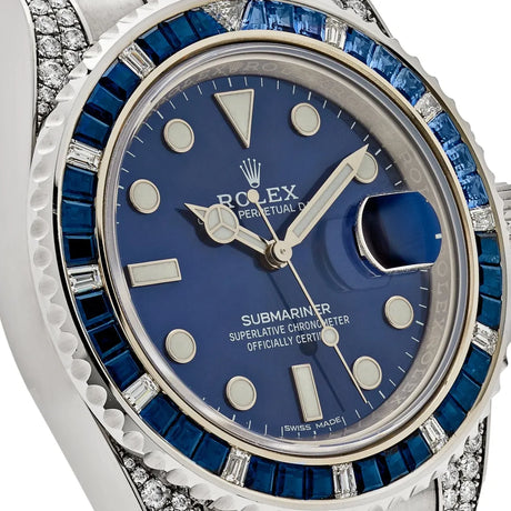 Rolex Submariner Date White Gold Blue Dial Sappahire Diamond